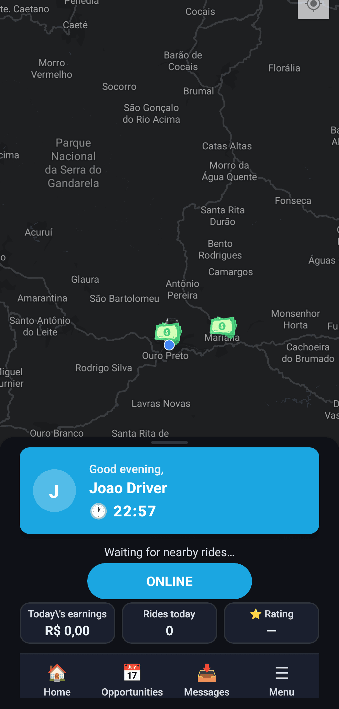 App do motorista speed — tema dark neon